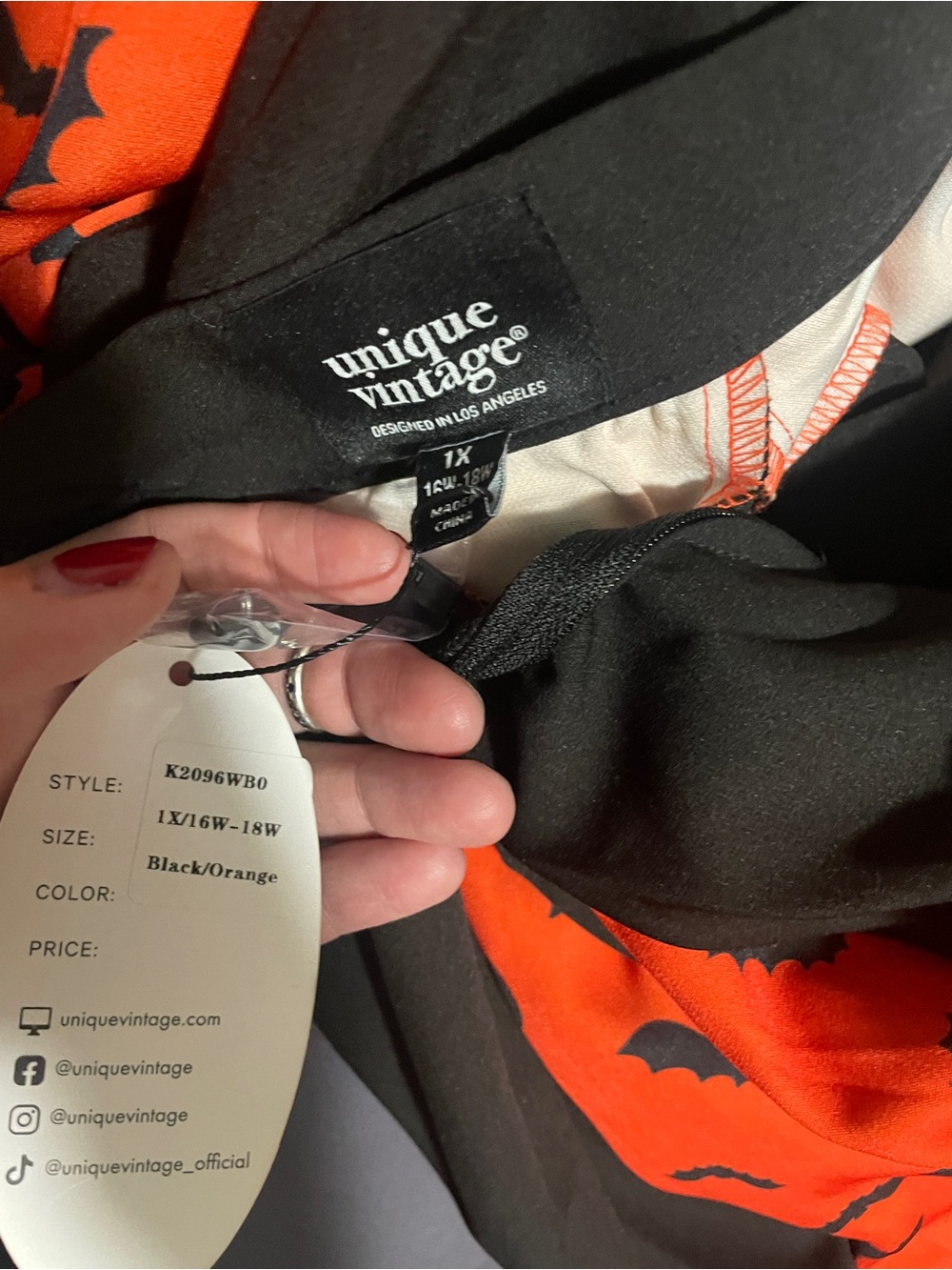 Unique Vintage Black & Orange Bats Pleated Swing Skirt - Picture 3 of 3